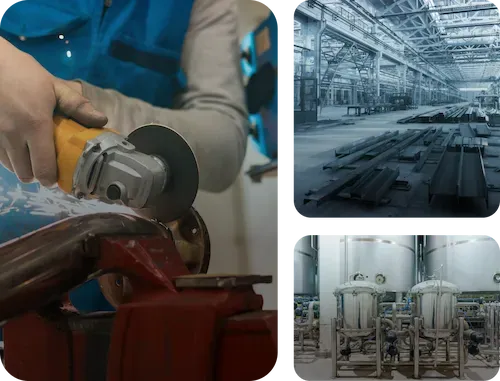 Trabajo de corte en acero, bodega de perfiles y tanques de acero inoxidable